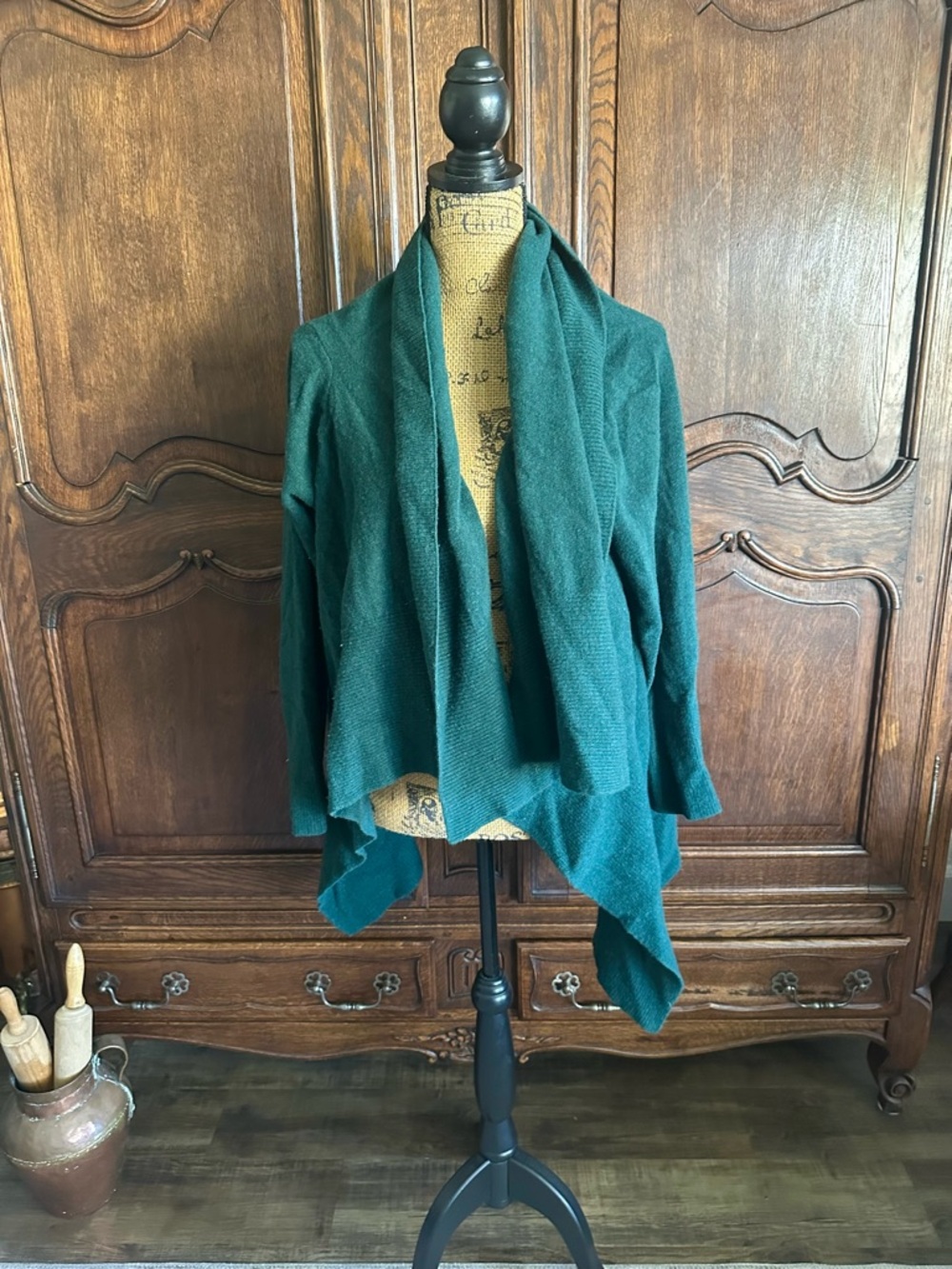 Italian Open-Front Draped Women's Sweater Cardigan in Deep Green